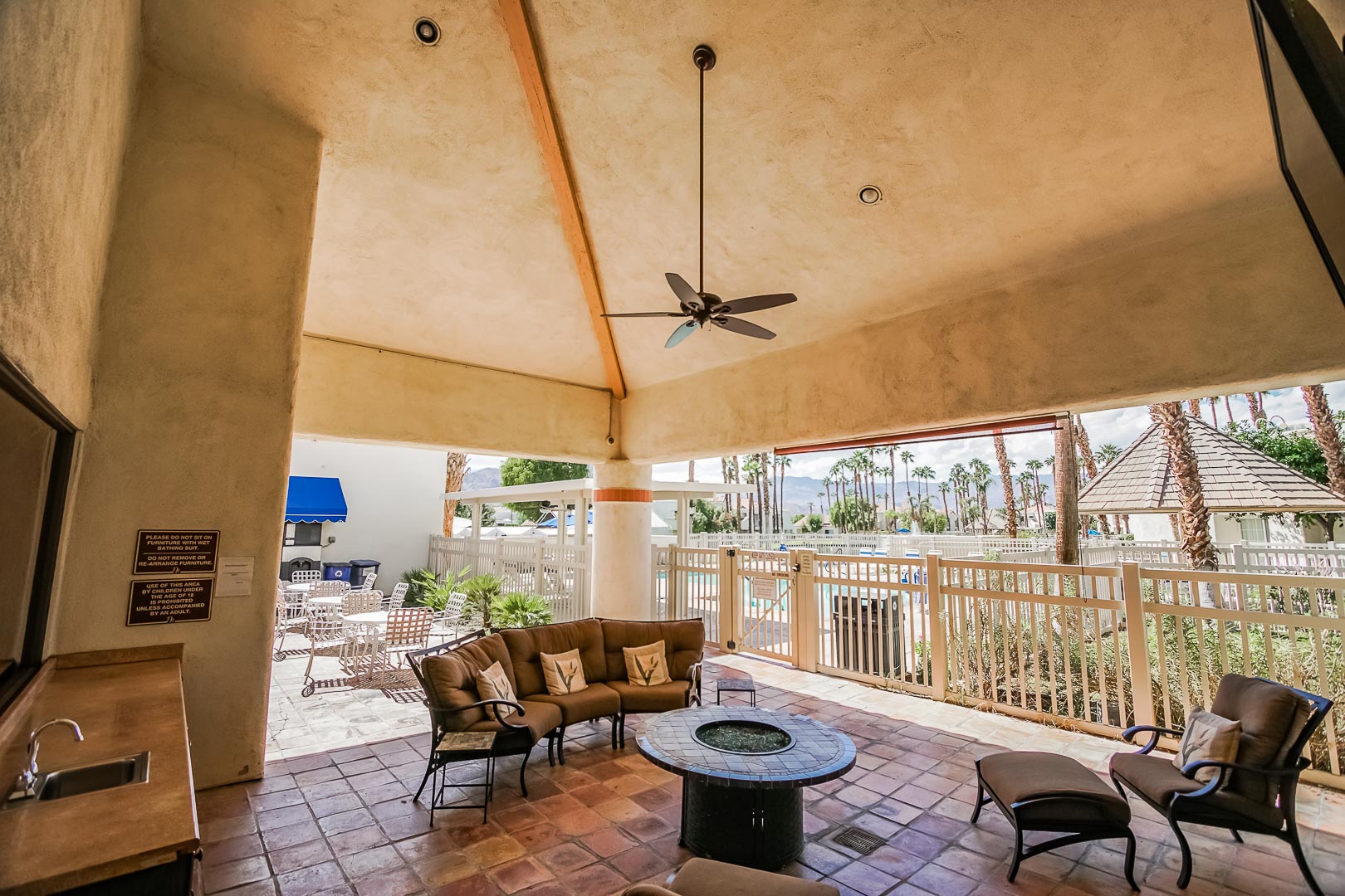 A pleasant patio deck area at VRI Americas' Desert Breezes Resort in California